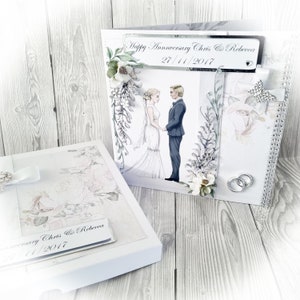 Luxuriöse handgefertigte große Hochzeitstag-Box-Karte, 8 x 8 Hochzeits-Box-Karte