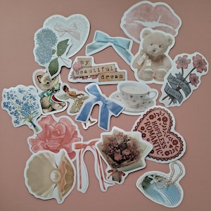 15 pcs Coquette Stickers, Girly Stickers, Aesthetic Stickers, Cute Stickers, Journal Stickers, Planner Stickers, Laptop Stickers.