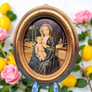 Madonna and Child Art Oval Frame by Gerard David Mary Jesus Miniature Print Religious Art Catholic Home Altar Holiday Art Christmas Decor