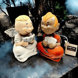 Figuras vintage de Gabriel y Lucifer, ángel y diablo KMH 1994, naipes, accesorios góticos de Halloween, regalos de San Valentín, aniversario, etiqueta original