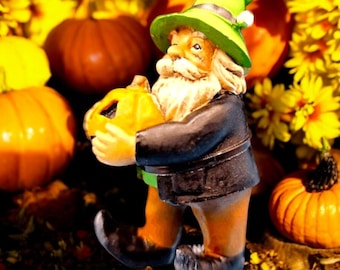 Halloween Gnome w/ Pumpkin Figure Dollhouse Elf Miniature Halloween Village Fall Autumn Fall Decorating