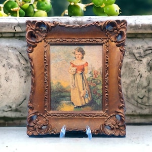 Vintage Jane Freeman Chums Girl and Kitten Framed Print Made in USA Victorian