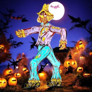 Vintage Beistle Scarecrow Jointed Diecut Halloween Decoration Autumn Harvest 15 inch Made in USA