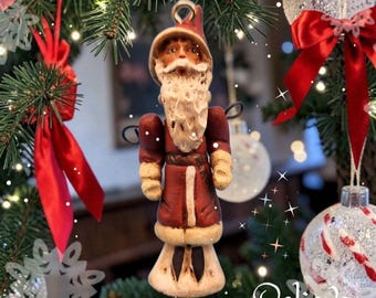 Vintage Poliwoggs Santa Claus Ornament Miniature Figurine Articulated Wire Joints Retired 1990s Christmas Red Victorian