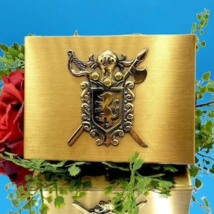 Coat of Arms Lion Shield Metal Box Knight Sword Renaissance Medieval Decor