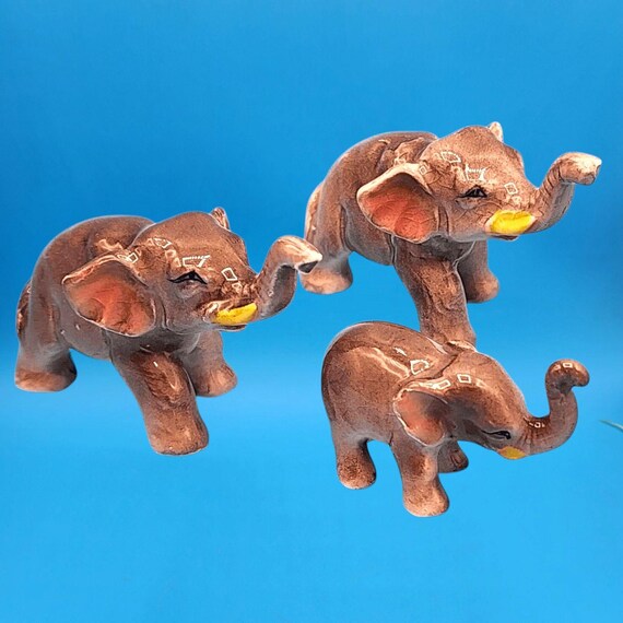 Elephant Figurines Lucky Trunks up 3 Miniature Bone China Hagen