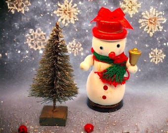 Set di 2 pezzi di albero di Natale e pupazzo di neve con campana e spazzola per bottiglie vintage