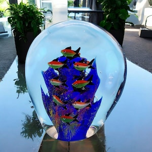 Vintage Large Glass Murano Aquarium Sculpture School of Angel Fish Paperweight