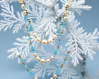 Vintage Beaded Garland Set of 2 Faux Pearl Clear Bead with Gold Spacers Long Tree Mantel Decor