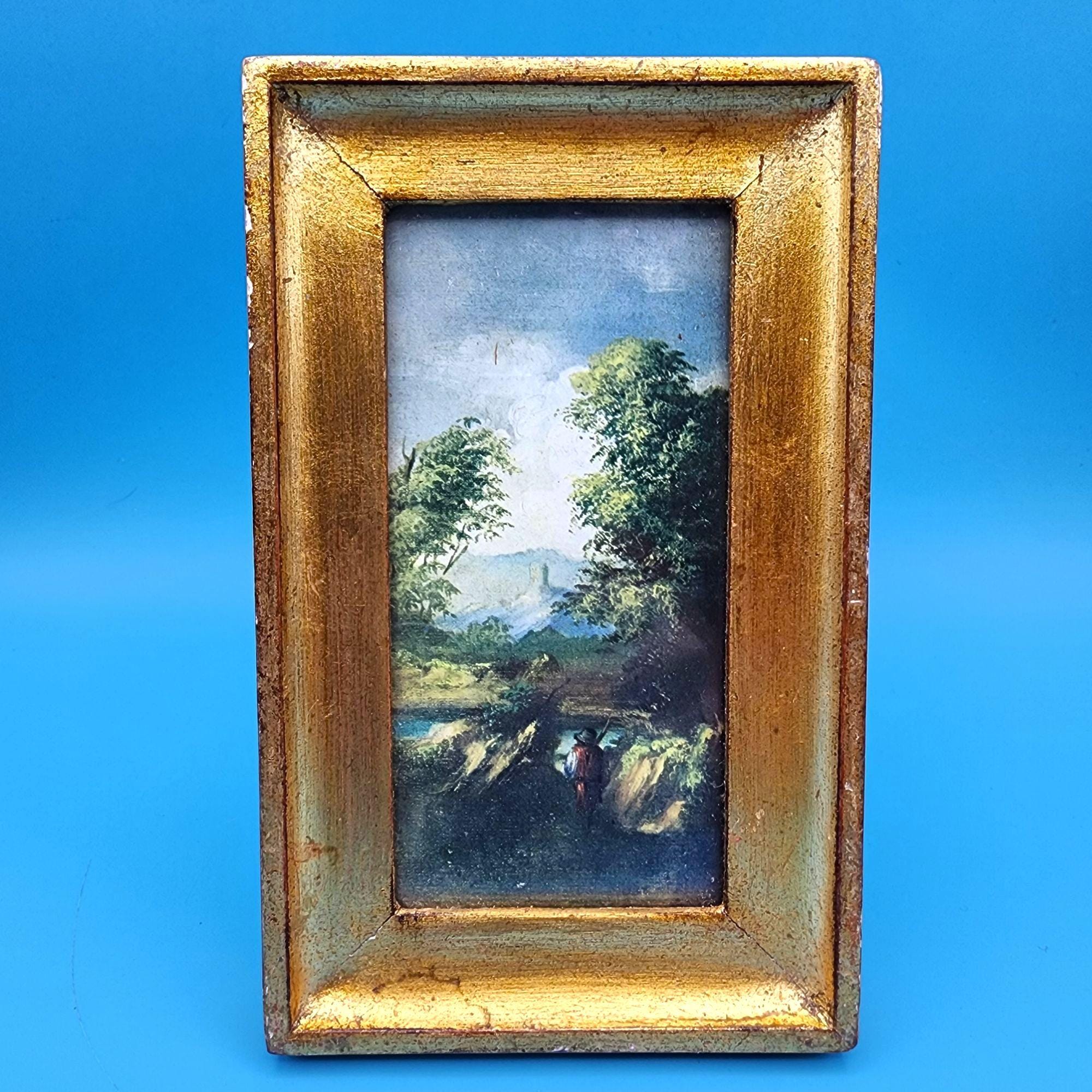 18 世紀イタリア風景画の金箔フレーム入り額入りプリント - イタリア製
