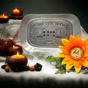 Bless This House Pewter Serving Tray Holidays Thanksgiving Christmas Buffet Gift