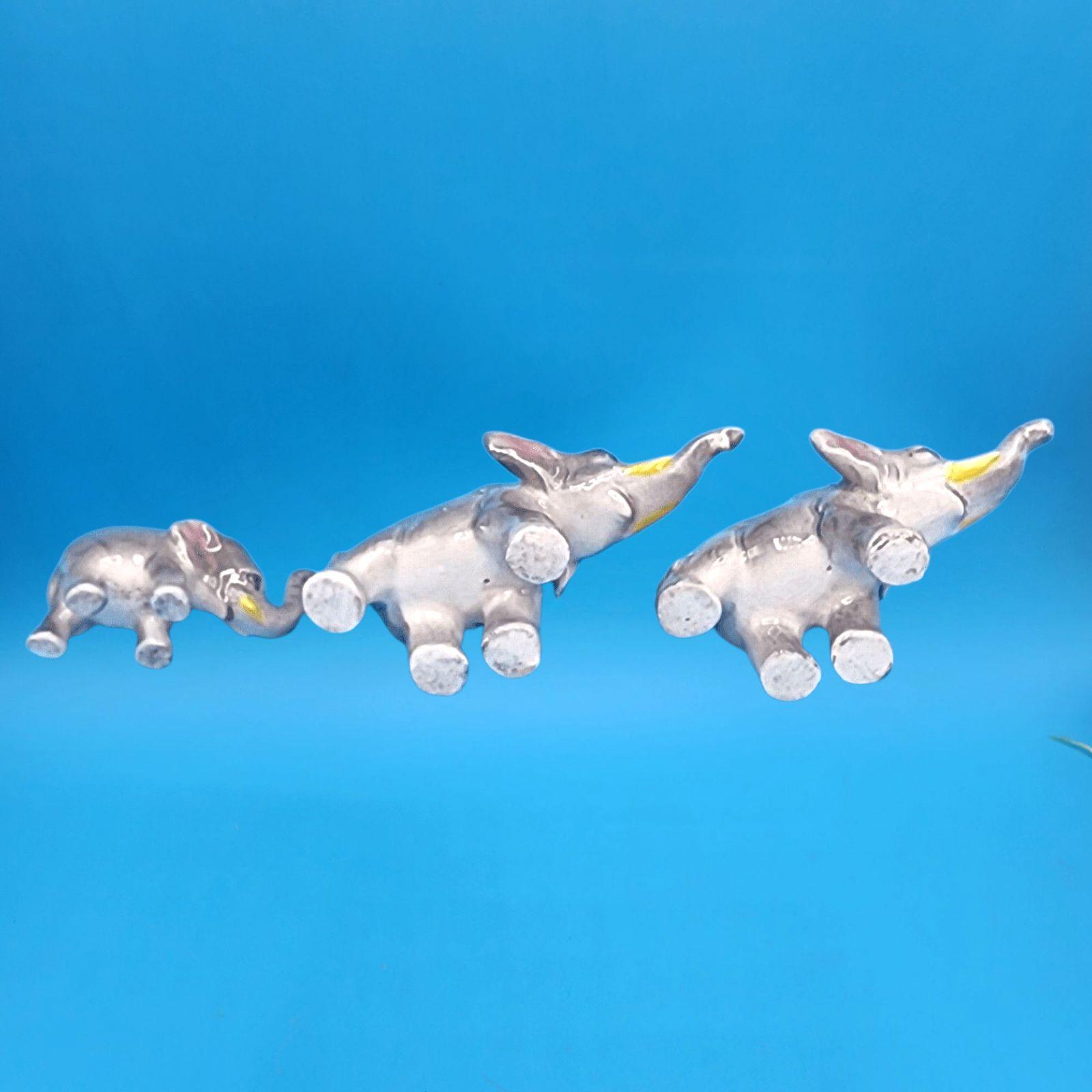 Elephant Figurines Lucky Trunks up 3 Miniature Bone China Hagen