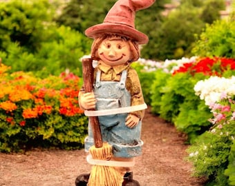 Scarecrow Boy w/ Broom Dollhouse Mini Fall Halloween Village Simply Autumn Retired Littles Miniature Fall Decorating