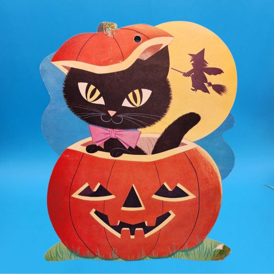 Bougeoir Halloween Vintage – Chat Noir En Métal Sur Roulettes, Pour Bougie Chauffe-plat