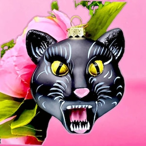 Adorno de cristal de gato negro para Halloween, árbol gótico, gato asustadizo, gato silbante, 3&quot; de lujo.