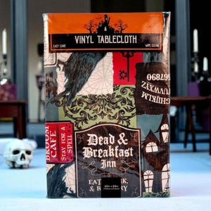 Dead & Breakfast Inn Halloween Vinyl Tablecloth Haunted House Party 60x84&quot;