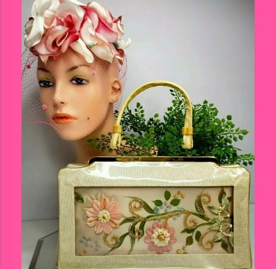 Vintage Silk Rose 50s Fascinator Hat & Vinyl Flora