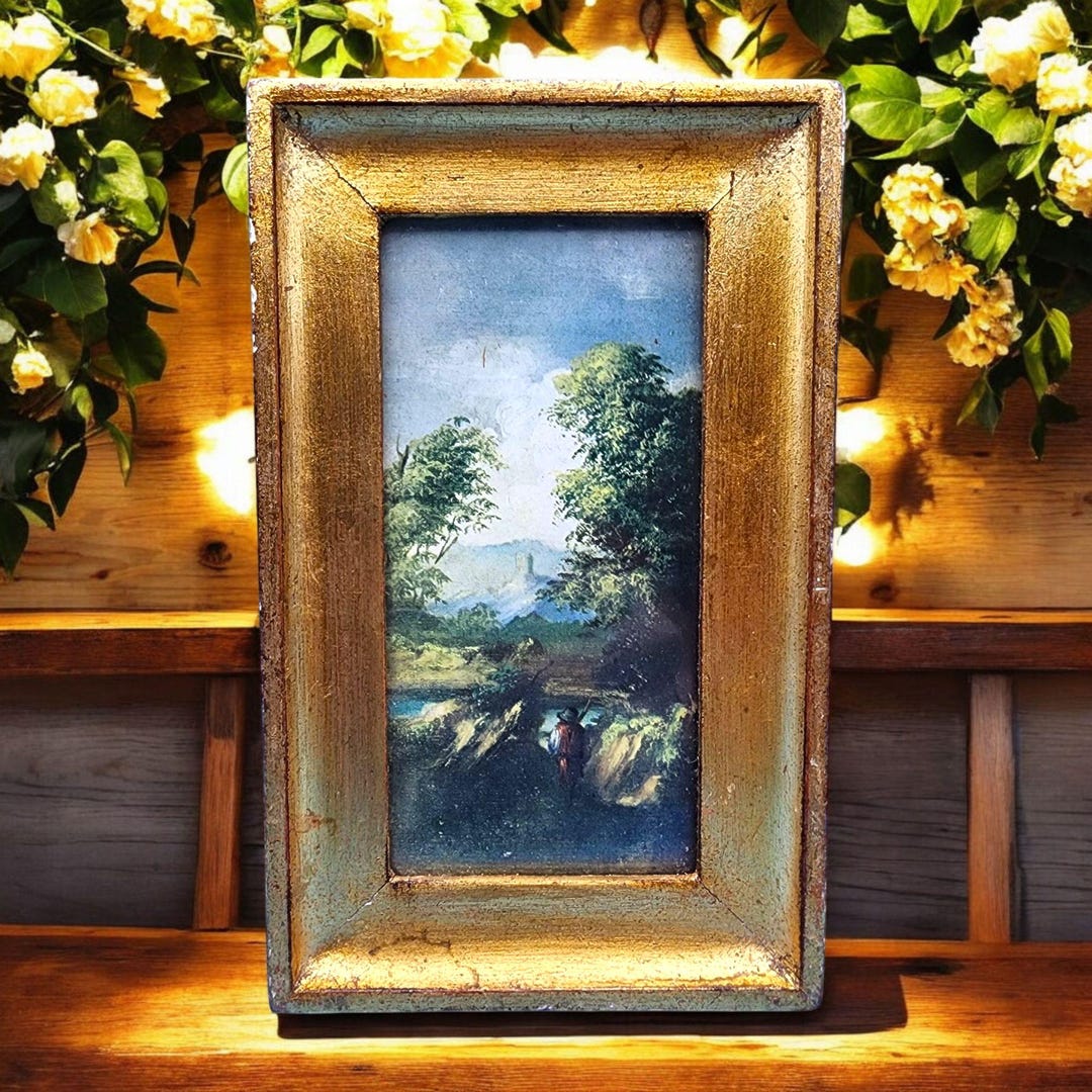18 世紀イタリア風景画の金箔フレーム入り額入りプリント - イタリア製