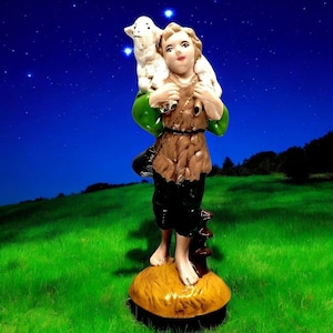Vintage Shepherd Nativity Figurine Holding Sheep Atlantic Mold 1979 Hand-Painted Ceramic Home Décor Collectible