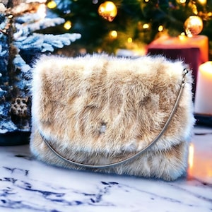 Cartera de noche vintage de piel de visón en tono Palamino con asa de cadena y forro de cuero