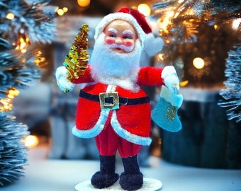 Santa Claus Japan Paper Mache Celluloid Face Brush Tree Christmas Figure