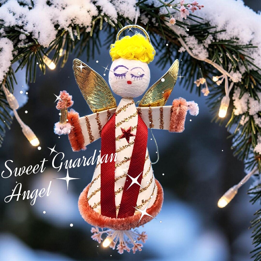 Vintage Spun Cotton Angel Ornament 1950s Japan Gold Foil Wings Mica ...