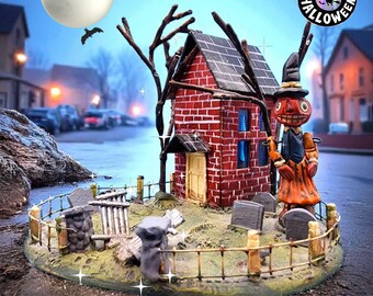 Casa in miniatura del cimitero della strega infestata Poliwoggs • Decorazioni di Halloween anni '90 di Salamander Graphix • Oggetto da collezione del cimitero spettrale • Stile Putz