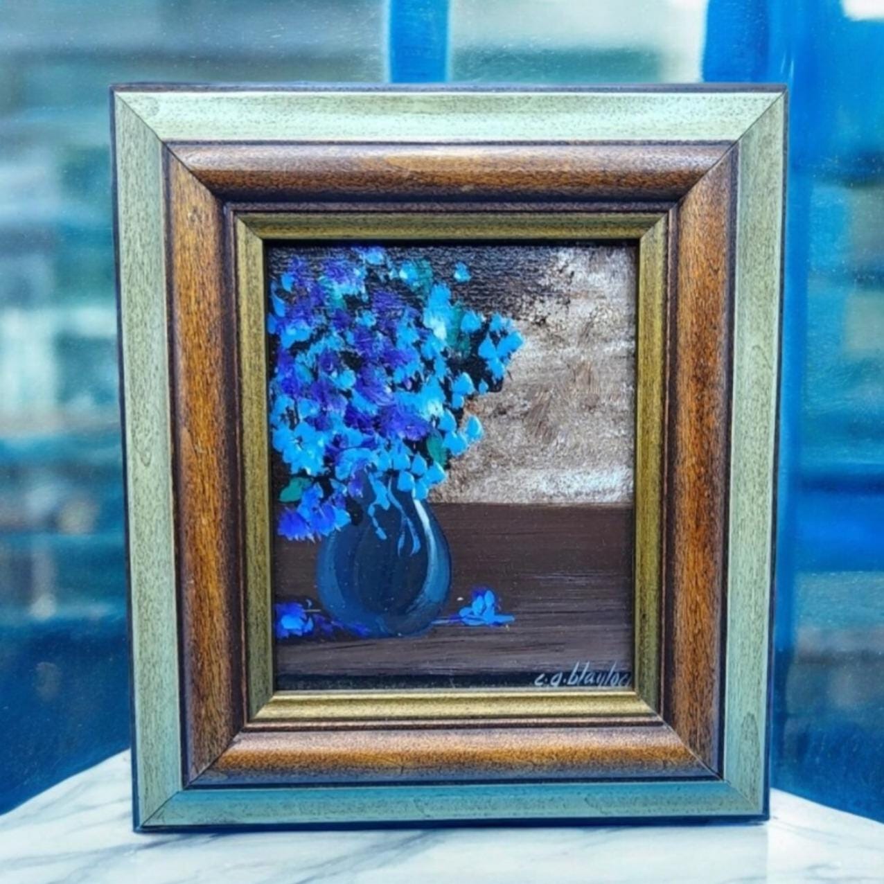 Charles G. Blaylock Blue Floral in Vase Oil Painting Signed Still