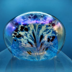 Vintage 1983 The Glass Eye Studio MSH Art Glass Paperweight Iridescent Signed Coral Reef Blue