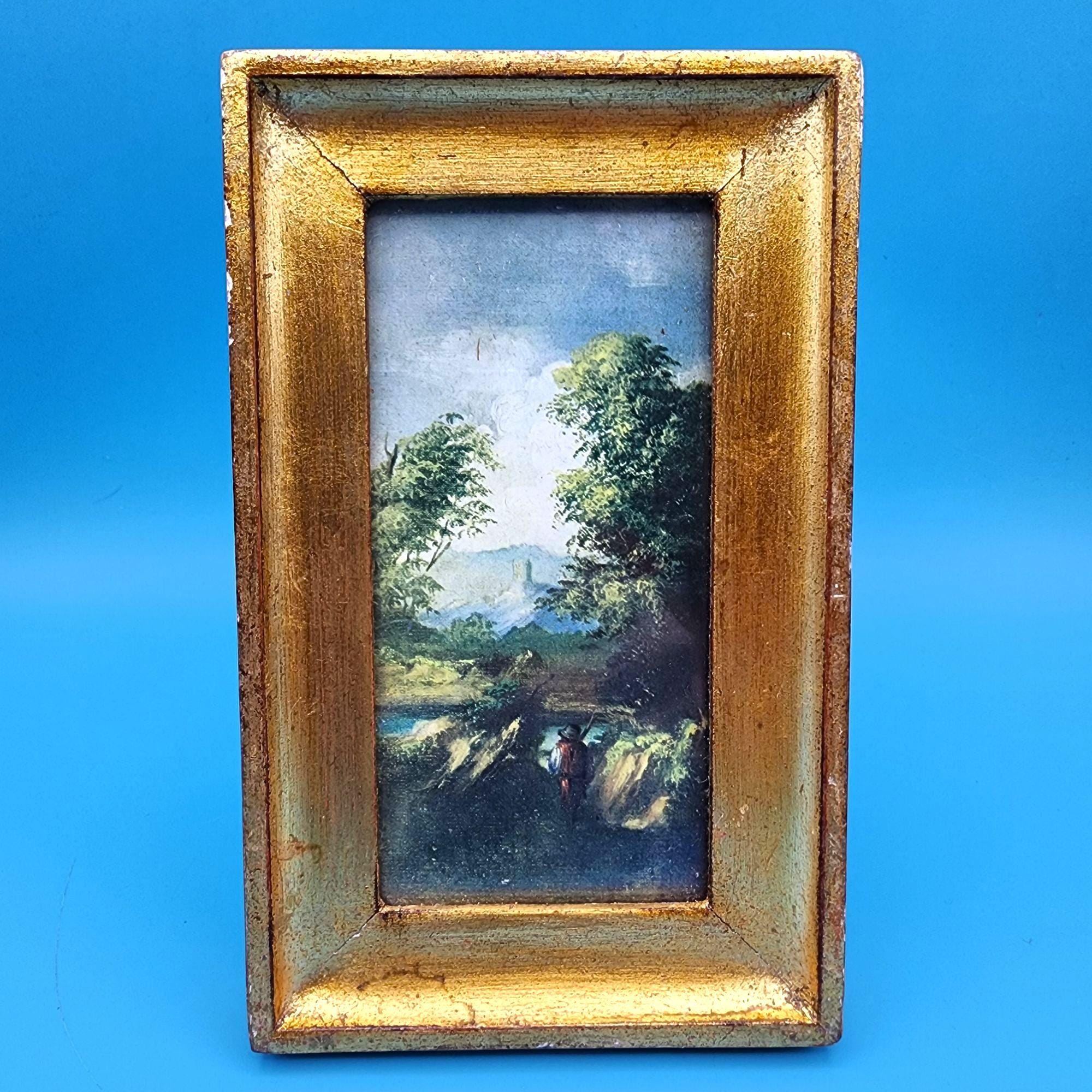 18 世紀イタリア風景画の金箔フレーム入り額入りプリント - イタリア製