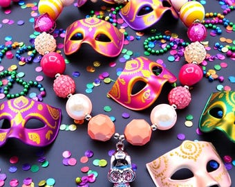 Sugar Skull Beaded Necklace Colorful Statement Day of the Dead Mardi Gras Jewelry