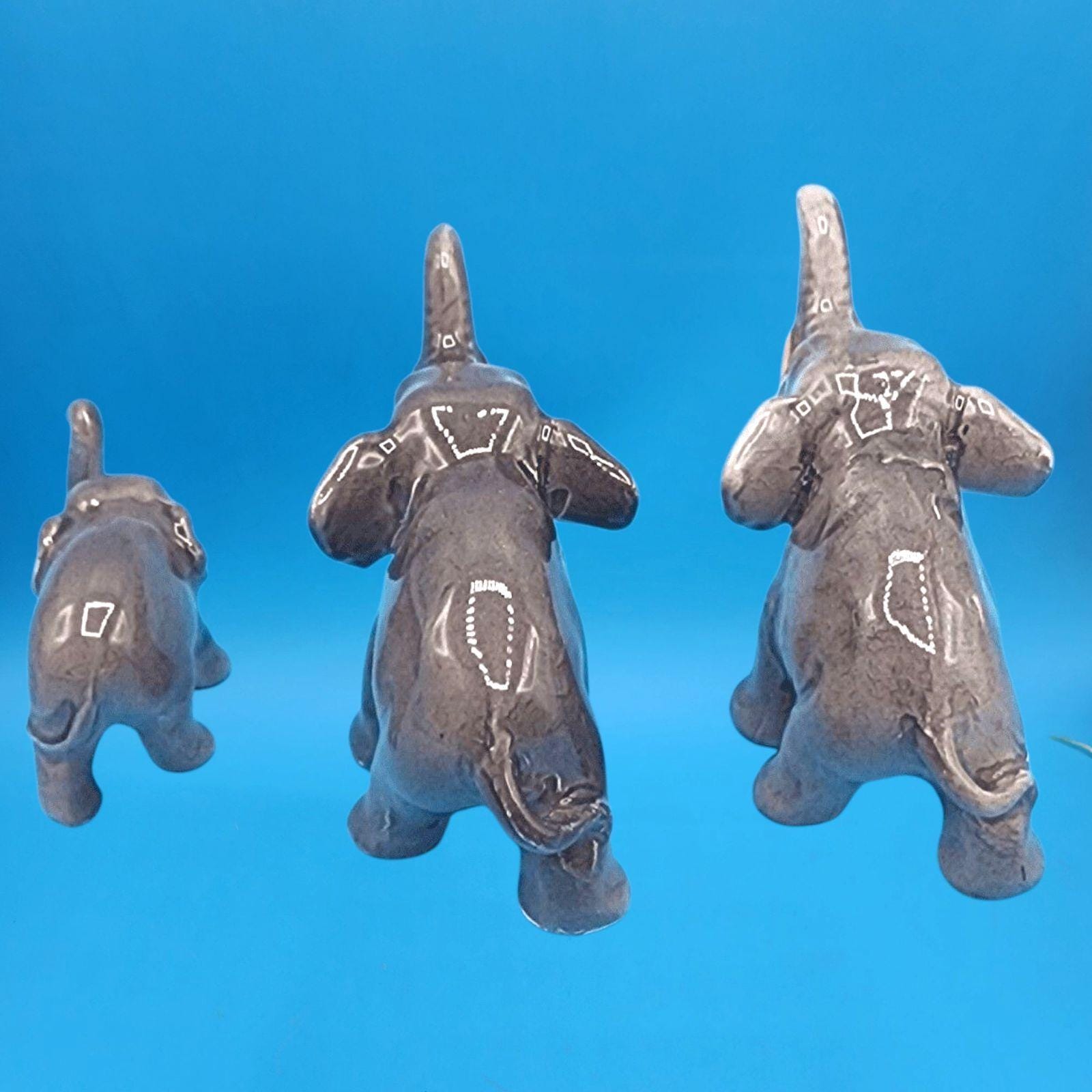 Elephant Figurines Lucky Trunks up 3 Miniature Bone China Hagen