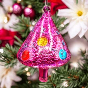 Décoration d'arbre de Noël en verre artistique rose, style craquelé en verre au mercure 4 po.