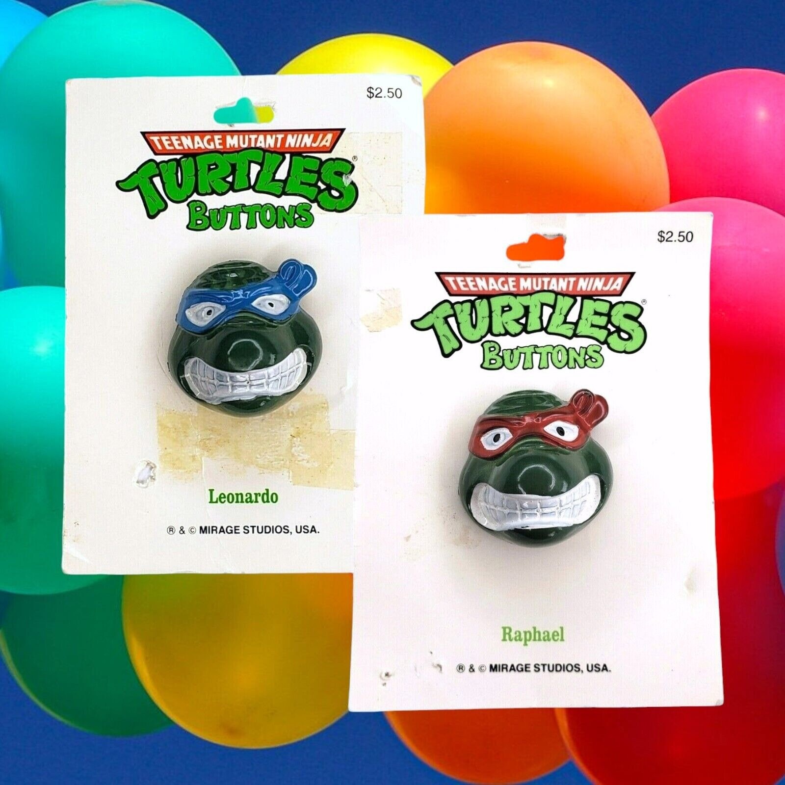 Teenage Mutant Ninja Turtles Jumbo Buttons Raph Leo TMNT 90s Set of 2 ...