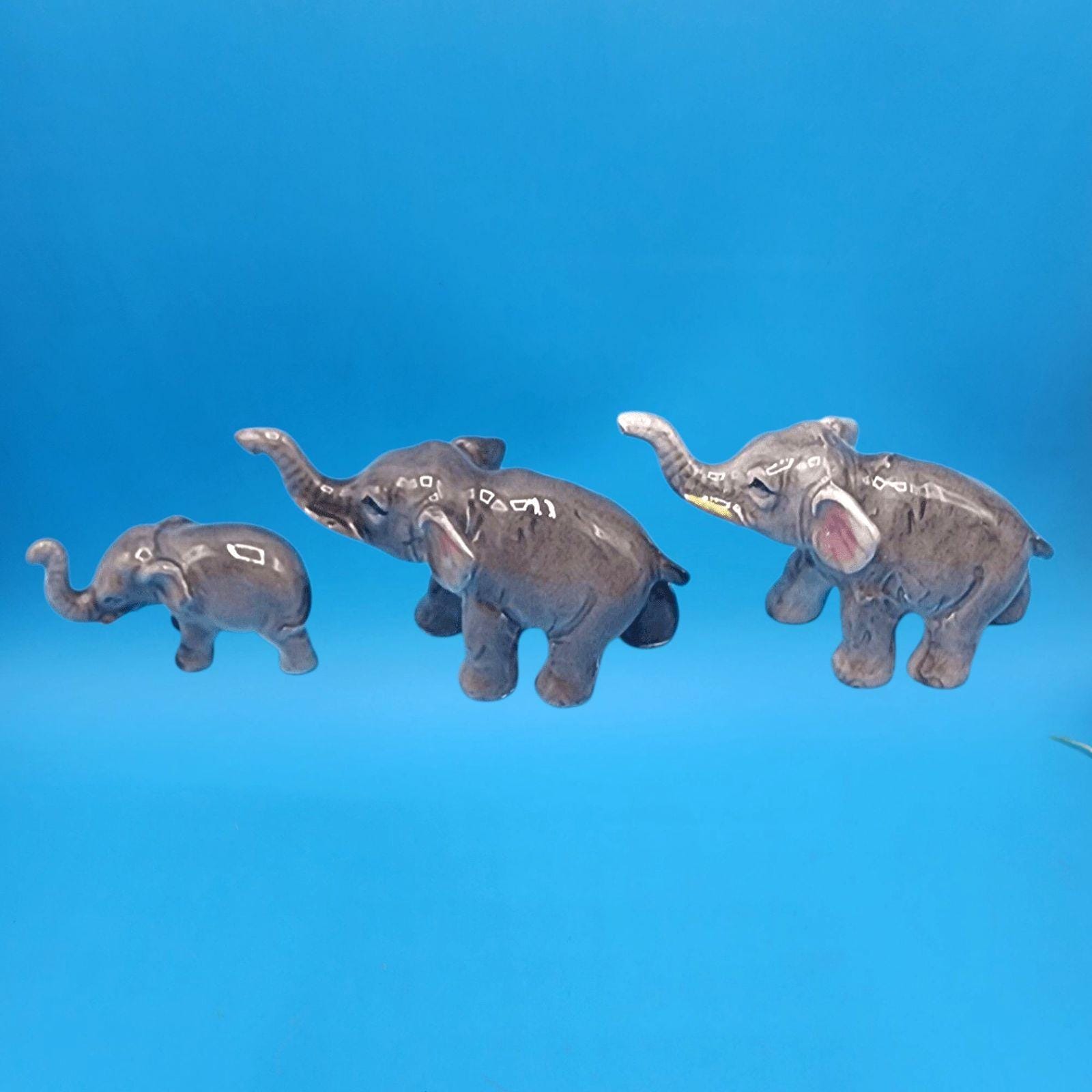 Elephant Figurines Lucky Trunks up 3 Miniature Bone China Hagen