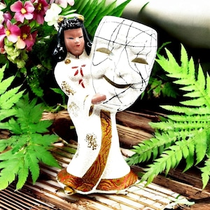 Macabre Geisha Comedy Mask Wall Pocket Figurine Vase Gothic Theatre Art Nouveau