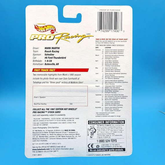 Hot Wheels Pro Racing Mark Martin 1997 Valvoline Die-cast Car 1:64