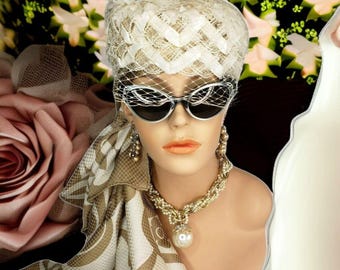 Ivory Pearl Accent Veiled Pillbox Hat - Women Accessories Bridal pillbox hat with pearl adorned birdcage veil and bow main image 3