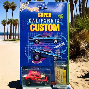 Hot Wheels Super California Custom 1990 Scorch Torch 9177 - Equipamiento y pegatinas para coche, color rosa, con diseño de rayos, sellado en tarjeta, para coleccionistas de HW