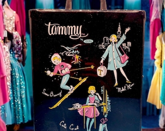 Vintage Tammy Doll 1960s Travel Case Black Co-Ed Cutie Snow Bunny Model Miss v2 Black Vinyl Carring Case Tammy Collector