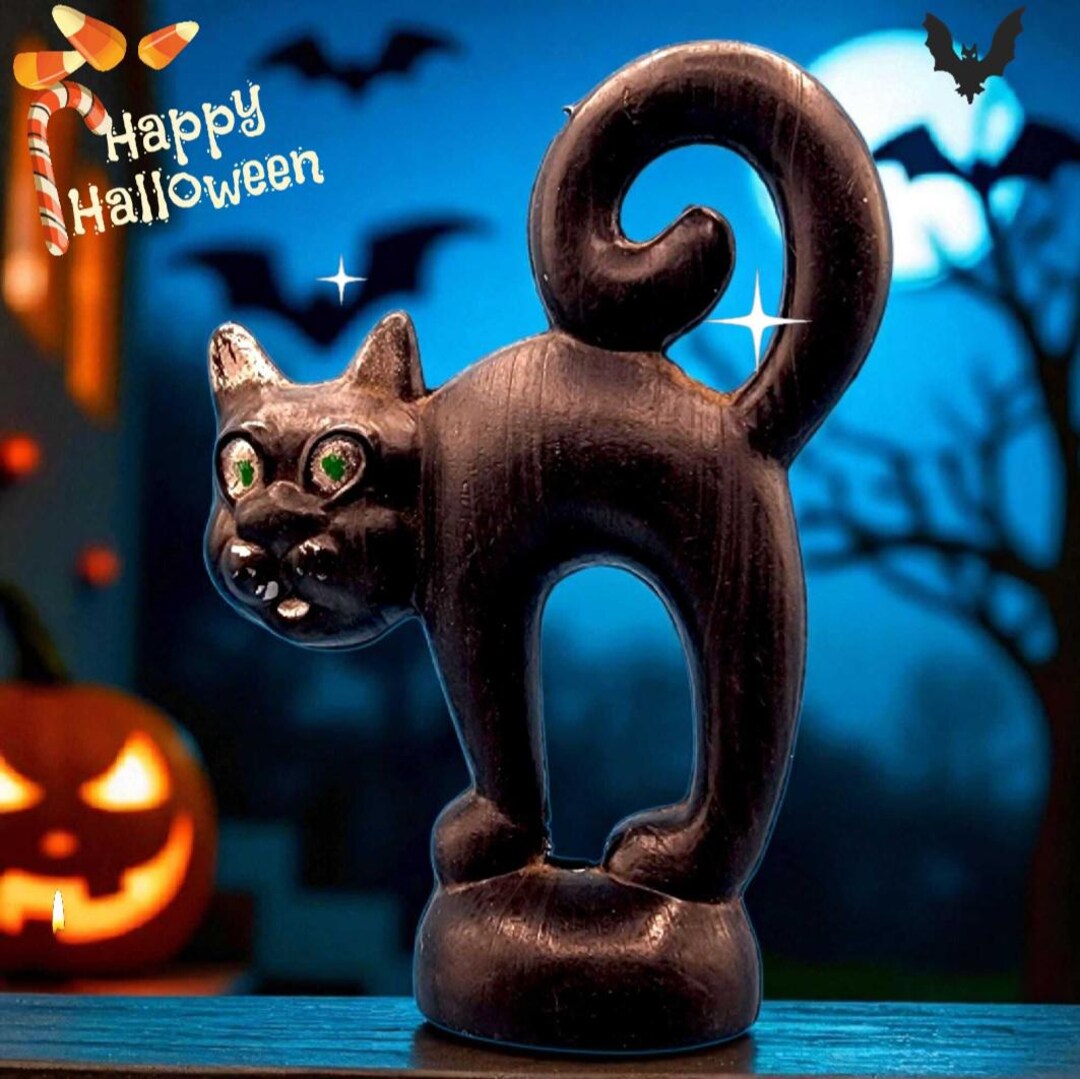Vintage 1950s Halloween Scaredy Cat Blow Mold Figurine Hong Kong