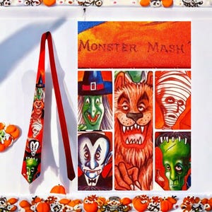 Monster Mash Halloween Neck Tie Ralph Marlin 1990s Frankenstein Dracula Wolfman