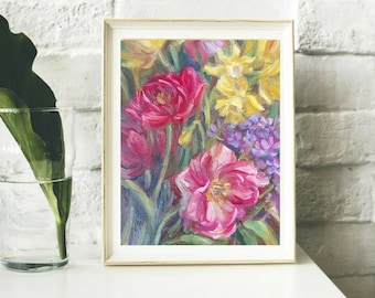 Peinture à l'huile originale de fleurs de printemps, peinture à l'huile de fleurs, art floral, petite peinture à l'huile, peinture de tulipes, décoration printanière, art à l'huile