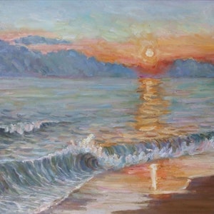 Seelandschaft Sonnenuntergang original Ölgemälde, Ozean Landschaft Kunst, Wanddekor
