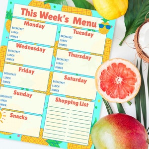 Tropical Meal Planner Weekly Grocery Shopping List Printable Supermarket List Keto Vegan Vegetarian Menu Plan New Diet Recipe Tracker