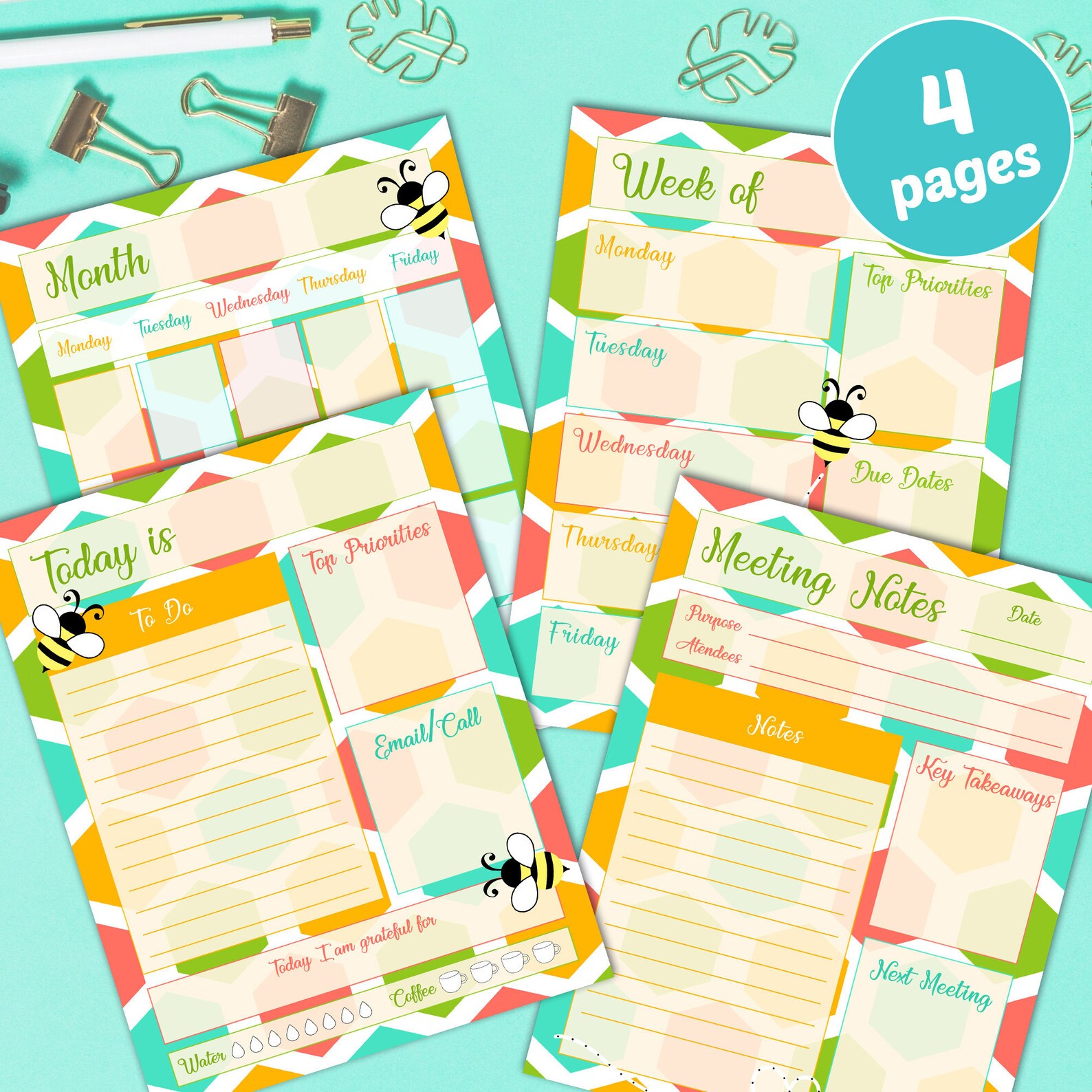 Busy Bee Printable Work Planner Daily Planner Weekly Etsy