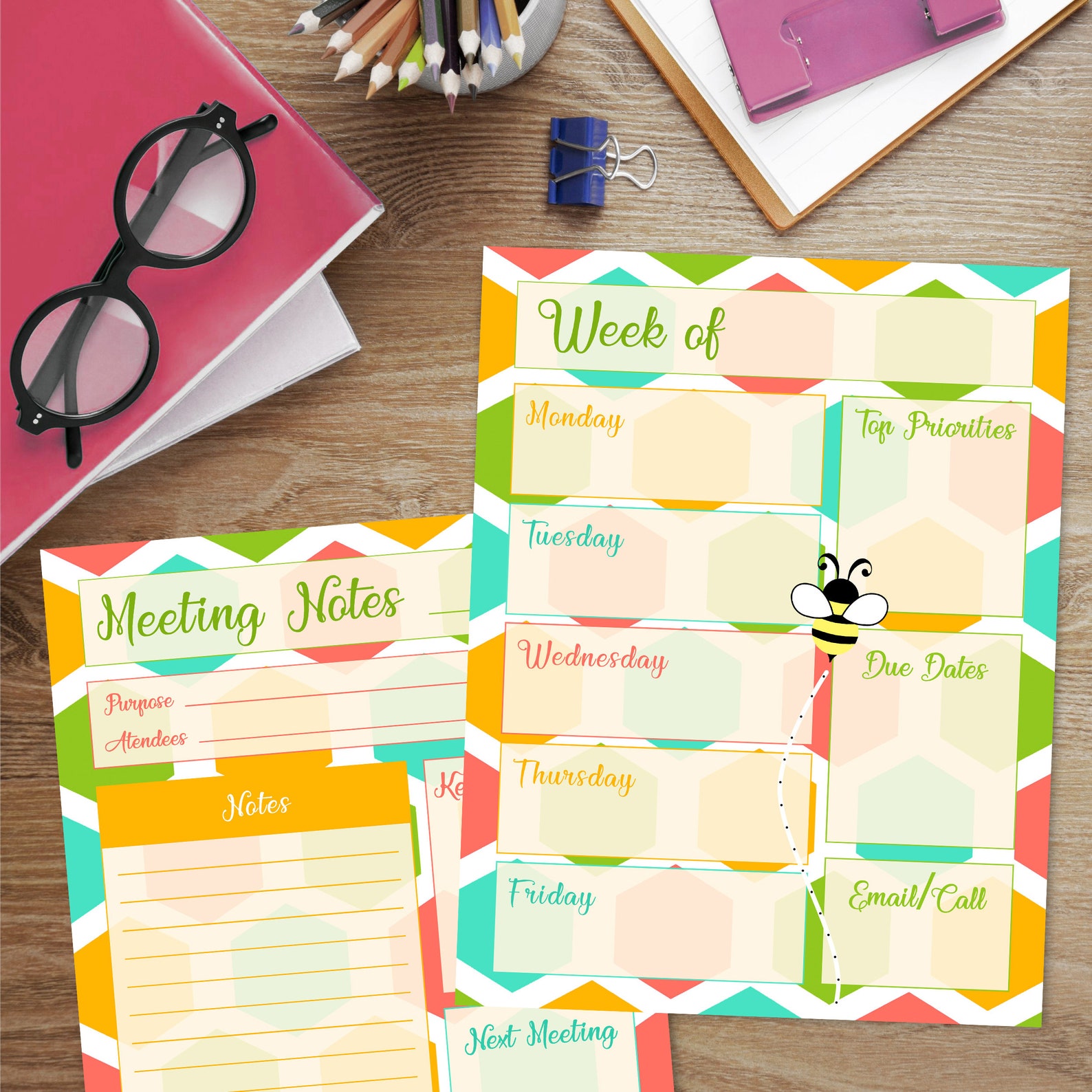 Busy Bee Printable Work Planner Daily Planner Weekly Etsy