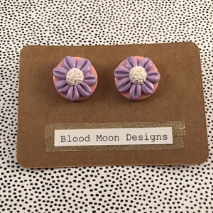 Handmade Purple and Pink Flower Stud Earrings (Medium)