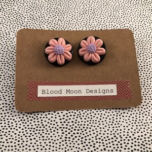 Handmade Pink and Purple Flower Stud Earrings (Medium)