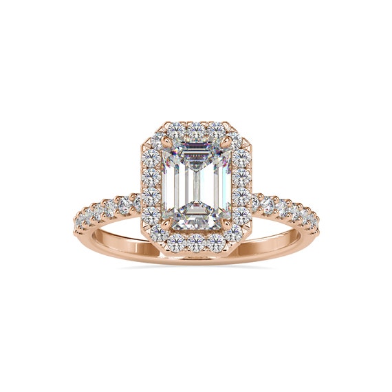 1.70 TCW Emerald Moissanite Ring Halo Ring Engagement Ring - Etsy